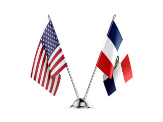 Desk flags, United States  America  and Dominican Republic, isolated on white background. 3d image