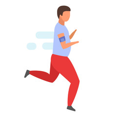 Fototapeta na wymiar Male jogger flat vector illustration. Overweight man running to lose weight isolated cartoon character on white background. Athlete in sportswear doing sports, morning exercises, jogging