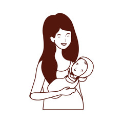 cute pregnancy mother lifting little baby characters