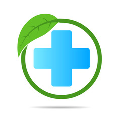 Health care medical cross and leaf,  logo isolated