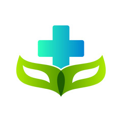 Health care medical cross and leaf,  logo isolated