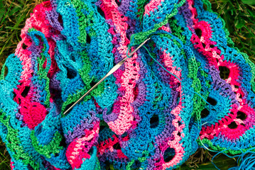 Close up of knitted with crochet shawl