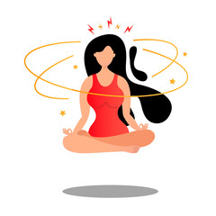Brainstorming concept with woman in lotus levitates in the air. Stressful situation. Stressful situation.