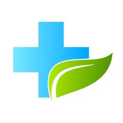 Health care medical cross and leaf,  logo isolated