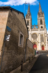 Segretain Street and the Saint-Andre church in Niort, Deux-Sevres, France
