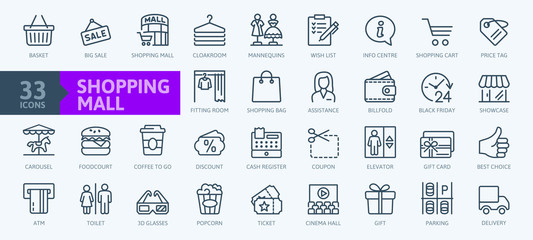 Market Shopping mall - minimal thin line web icon set. Outline icons collection. Simple vector illustration. - 288001506