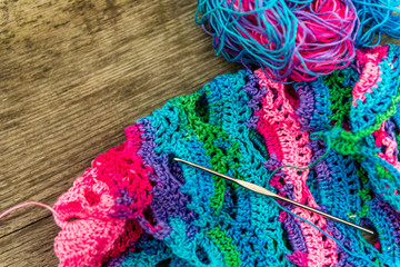 Close up of knitted with crochet shawl