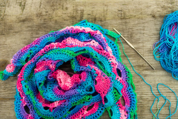 Close up of knitted with crochet shawl