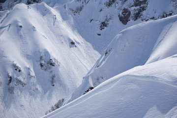 Mountain peak, winter snowy landscape