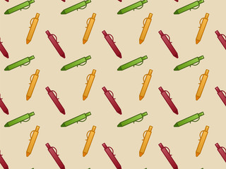 Seamless pattern of green, yellow, red pens