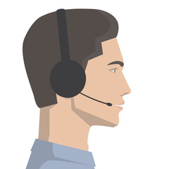 Side view of a face of a handsome man talking on the phone in the office