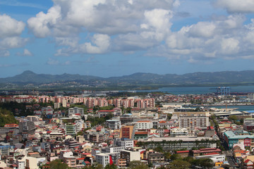 Aerial view over Fort-de-France with Trois-Ilets in the distance, Martinique