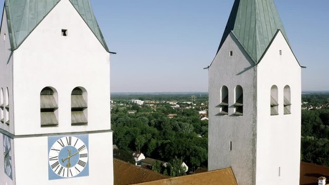aerial of the Freising cathedral, inner city, Bavaria, Germany