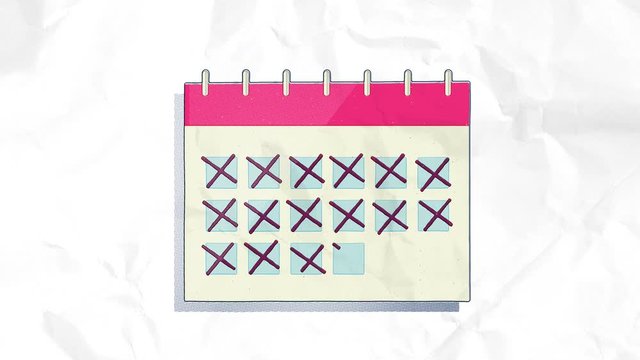 Hand Drawn Calendar Animation. Textured Jittery Low Frame Rate Stop Frame Motion Effect. Includes paper and green screen background.