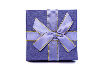 lilac gift box with a bow on a white background, isolate, close-up