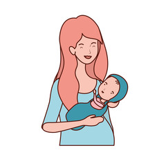 cute pregnancy mother lifting little baby characters