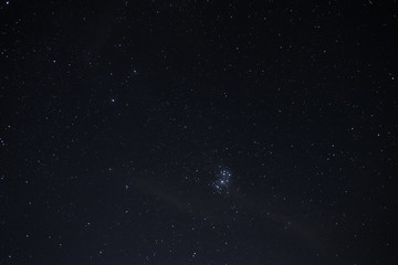 Starry sky on a summer night with the stars of the Pleiades cluster