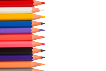 Line color pencils isolated on white background. Close-up