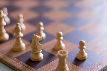 Selective Focus of White Chess Pieces on a Chess Board