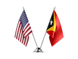 Desk flags, United States  America  and East Timor, isolated on white background. 3d image-Recovered