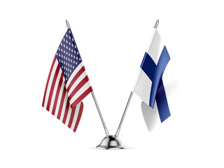 Desk flags, United States  America  and Finland, isolated on white background. 3d image