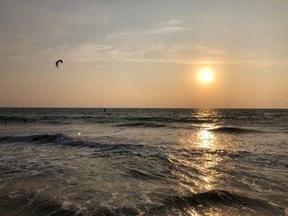Kitesurfing at the sunset