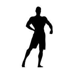 Fitness man standing and posing, healthy lifestyle, active people, isolated vector silhouette