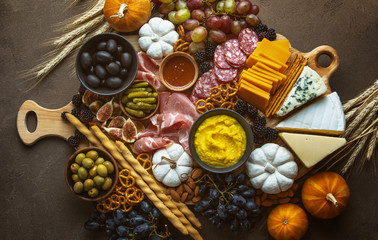 Fall party charcuterie board, view from above