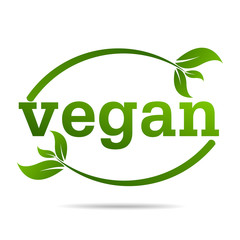 Vegan product icon design symbol. Green leaves in heart shape sign. Vector illustration