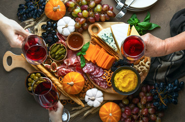 Fall party charcuterie board, view from above