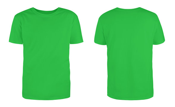 Men's green blank T-shirt template,from two sides, natural shape on  invisible mannequin, for your design mockup for print, isolated on white  background... Photos | Adobe Stock