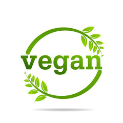 Vegan product icon design symbol. Green leaves in heart shape sign. Vector illustration