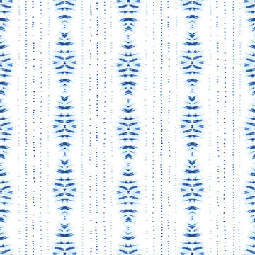 Monochrome Indigo Bright Tie-Dye Shibori Sunburst Diamond Stripes And Dots On White Background Vector Seamless Pattern