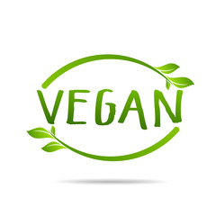 Vegan product icon design symbol. Green leaves in heart shape sign. Vector illustration