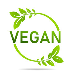 Vegan product icon design symbol. Green leaves in heart shape sign. Vector illustration