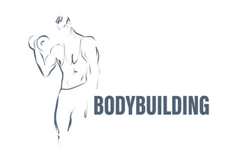 Аthletic man with dumbbell in hand. Hand drawn silhouette of bodybuilder. Vector
