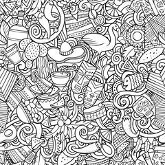 Naklejka premium Cartoon cute doodles Latin America seamless pattern