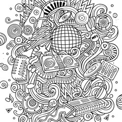 Cartoon line art doodles Disco music illustration