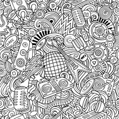 Cartoon cute doodles Disco music seamless pattern