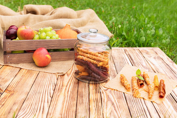 Sweet pureed fruit pastille. Natural sweets from dried berries and fruits.