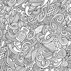 Cartoon mexican food doodles seamless pattern