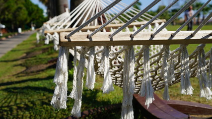 Close-up of rope rope texture hammock in tropical Park