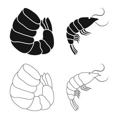 Vector illustration of appetizer and ocean sign. Set of appetizer and delicacy stock symbol for web.
