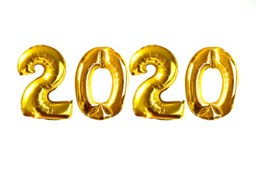 The word 2020 written with helium golden balloons