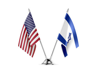 Desk flags, United States  America  and Israel, isolated on white background. 3d image