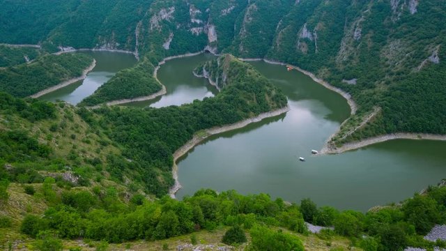 Beautiful summer top view of the Uvac River canyon meanders, Serbia.