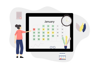 Woman is making an appointment with an online doctor. Flat vector illustration. Search for the right doctor online in your city. Schedule Online with a new doctor.