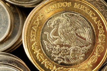 Stacked Mexican Peso Coins - obrazy, fototapety, plakaty
