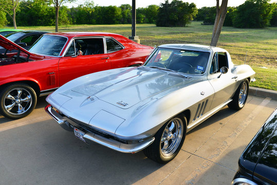 Kennedale,Texas  April 25, 2014  Kennedale car show with 1963 chevrolet corvette split window and 1969 Nova.