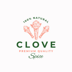 Premium Quality Clove Abstract Vector Sign, Symbol or Logo Template. Clove Spice Sillhouettes with Retro Typography. Vintage Emblem.
